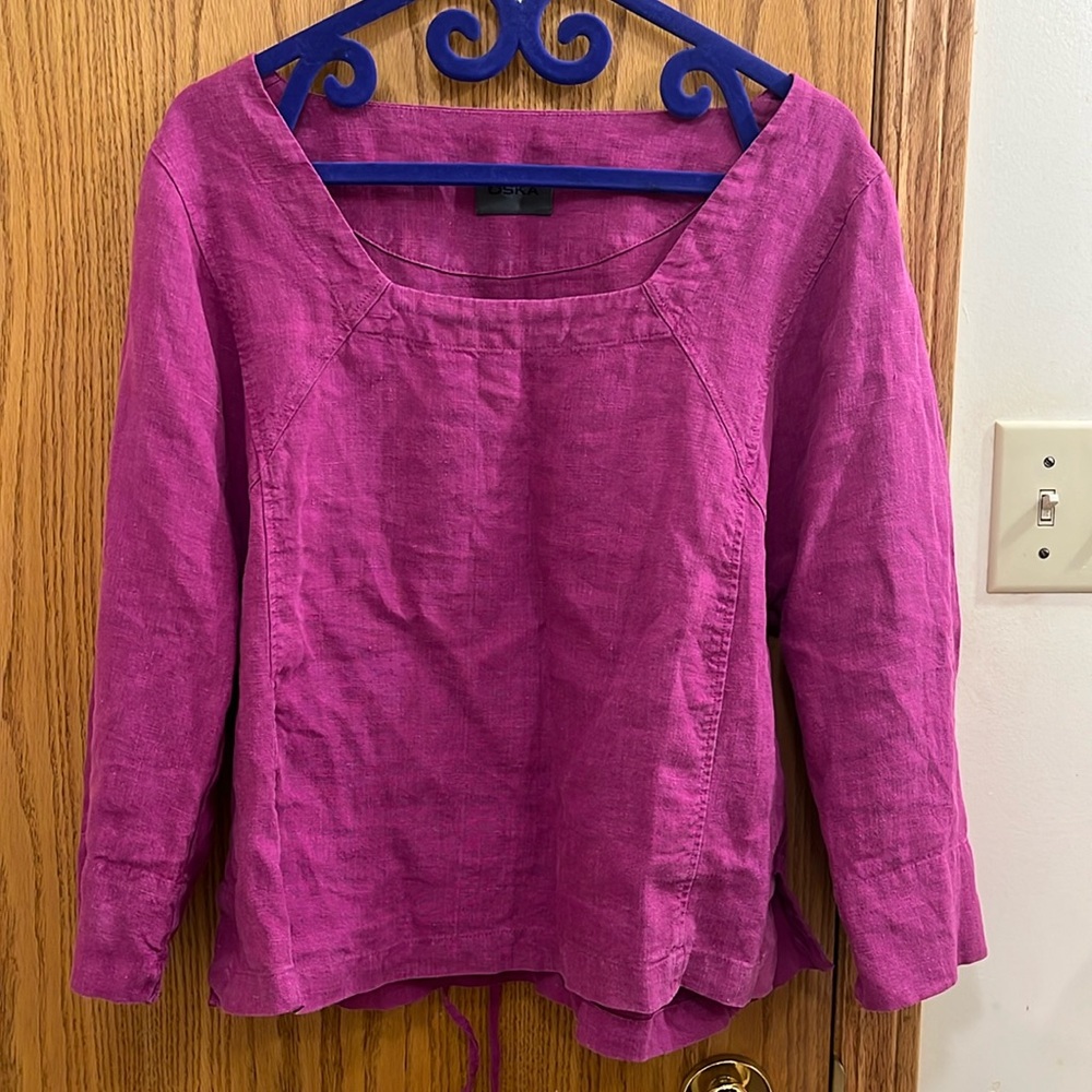 OSKA 100% Linen Blouse with Tie Detail